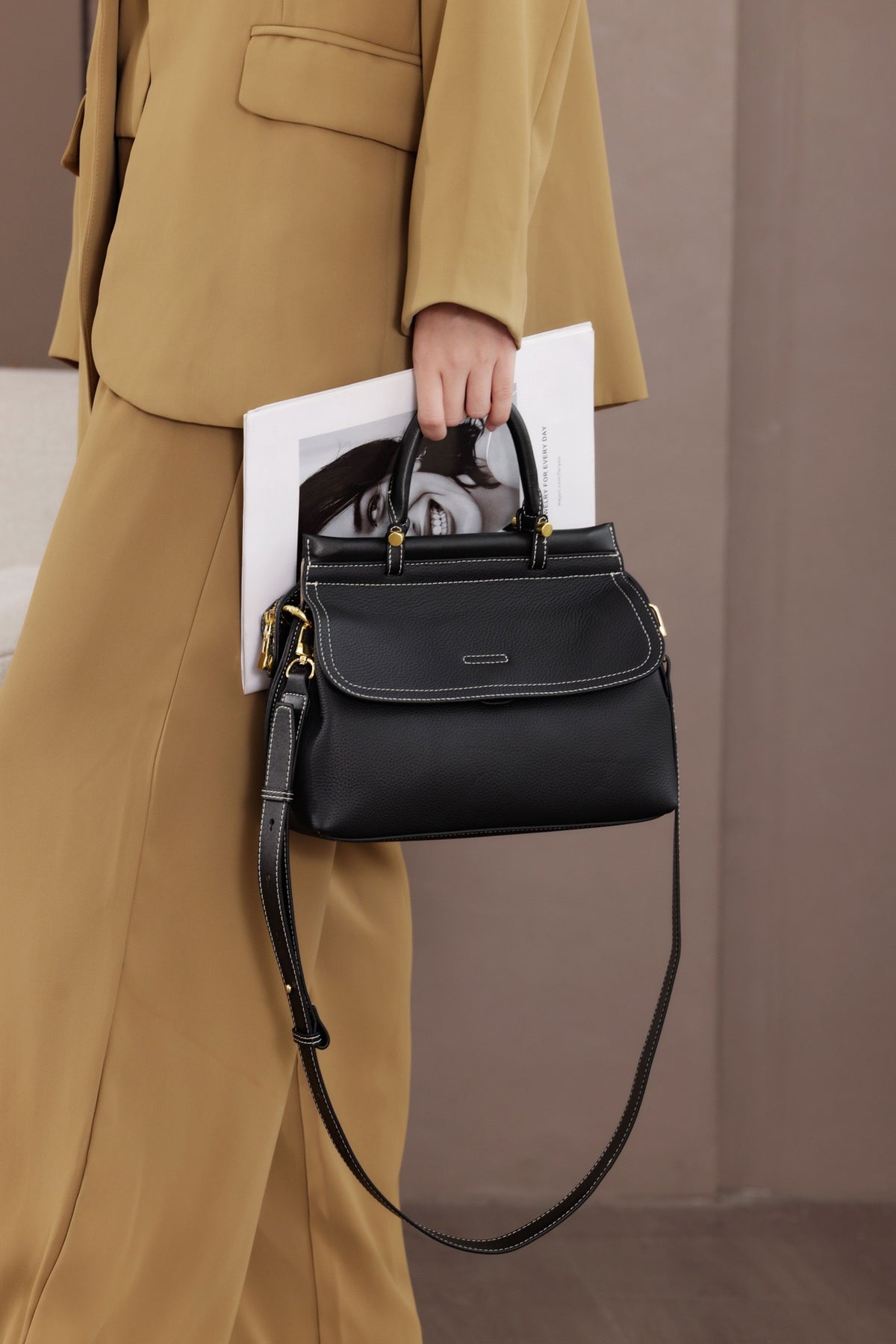 Шкіряна сумка-шопер Clarion — чорний, фото 13