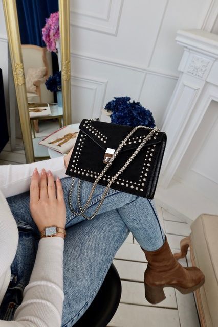 Сумка жіноча крос-боді з срібною фурнітурою, Milan Crystal, Чорна 110005 фото