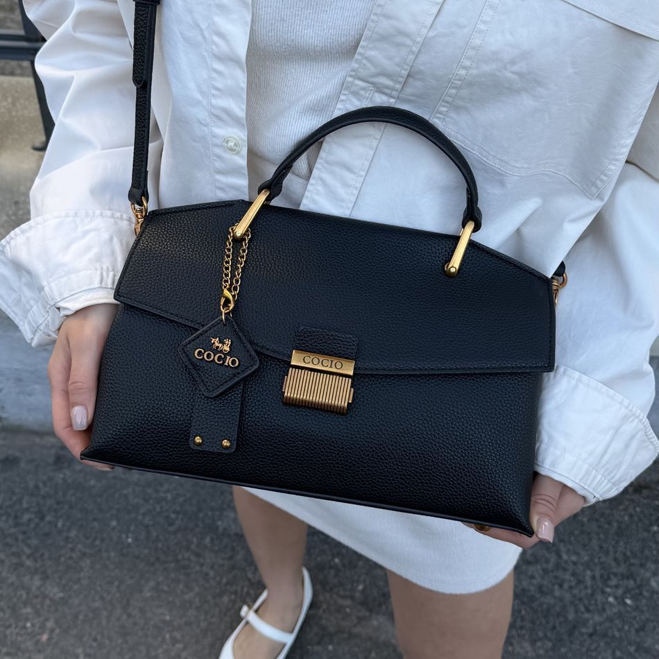 Женская кожаная сумка в лаконичном стиле, черная, Velora Minimal 110211-black фото