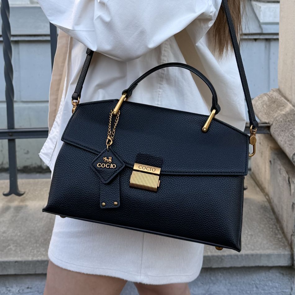 Женская кожаная сумка в лаконичном стиле, черная, Velora Minimal 110211-black фото