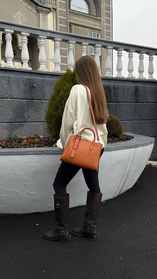 Сумка шопер шкіряна жіноча преміум, Liverins, помаранчева 110154-orange фото